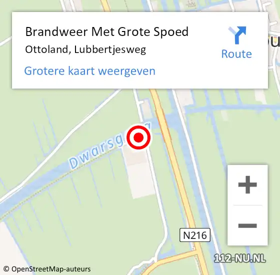 Locatie op kaart van de 112 melding: Brandweer Met Grote Spoed Naar Ottoland, Lubbertjesweg op 25 augustus 2023 08:50