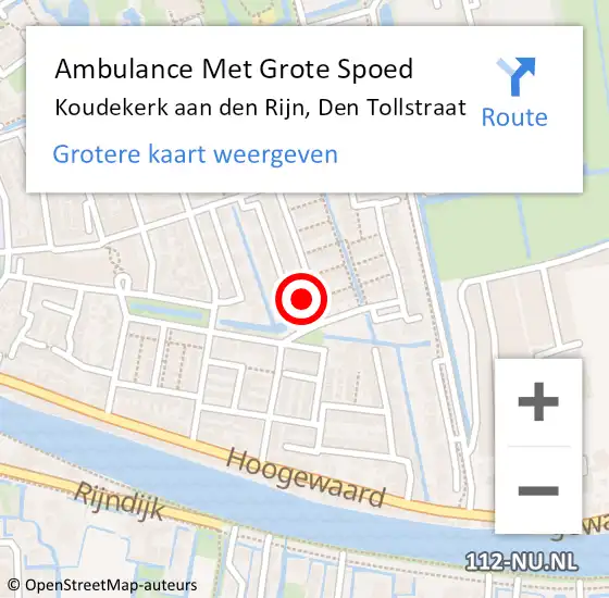 Locatie op kaart van de 112 melding: Ambulance Met Grote Spoed Naar Koudekerk aan den Rijn, Den Tollstraat op 25 augustus 2023 08:51
