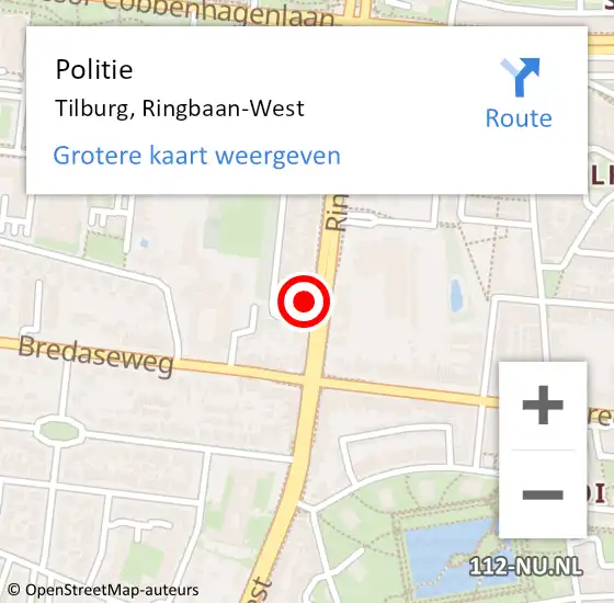 Locatie op kaart van de 112 melding: Politie Tilburg, Ringbaan-West op 25 augustus 2023 08:56