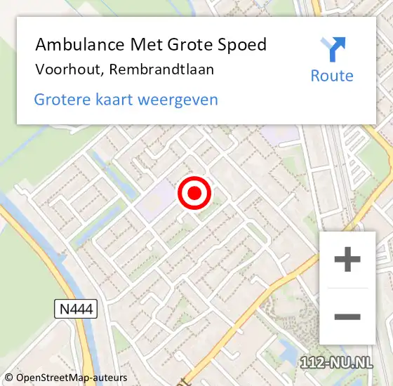 Locatie op kaart van de 112 melding: Ambulance Met Grote Spoed Naar Voorhout, Rembrandtlaan op 25 augustus 2023 09:05