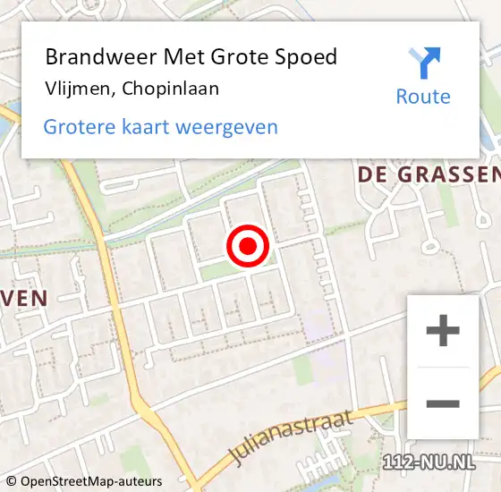 Locatie op kaart van de 112 melding: Brandweer Met Grote Spoed Naar Vlijmen, Chopinlaan op 25 augustus 2023 09:32