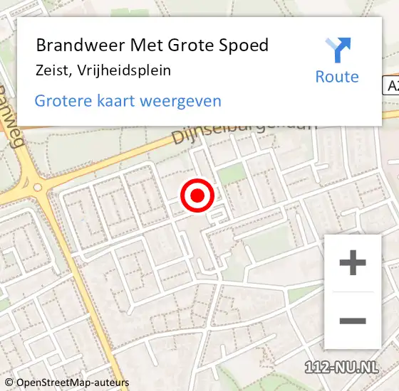 Locatie op kaart van de 112 melding: Brandweer Met Grote Spoed Naar Zeist, Vrijheidsplein op 25 augustus 2023 09:52