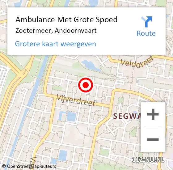 Locatie op kaart van de 112 melding: Ambulance Met Grote Spoed Naar Zoetermeer, Andoornvaart op 25 augustus 2023 10:17