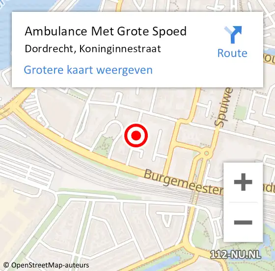 Locatie op kaart van de 112 melding: Ambulance Met Grote Spoed Naar Dordrecht, Koninginnestraat op 25 augustus 2023 10:49