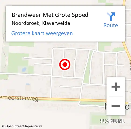 Locatie op kaart van de 112 melding: Brandweer Met Grote Spoed Naar Noordbroek, Klaverweide op 25 augustus 2023 10:52