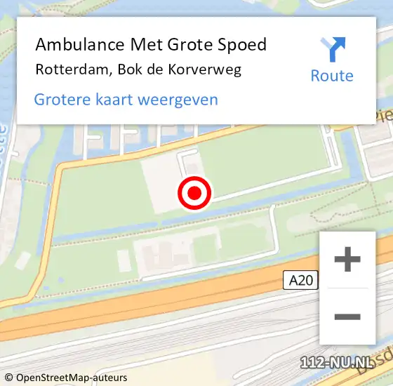 Locatie op kaart van de 112 melding: Ambulance Met Grote Spoed Naar Rotterdam, Bok de Korverweg op 25 augustus 2023 11:40