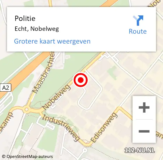 Locatie op kaart van de 112 melding: Politie Echt, Nobelweg op 25 augustus 2023 11:47