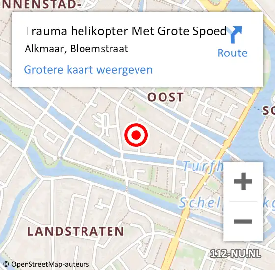 Locatie op kaart van de 112 melding: Trauma helikopter Met Grote Spoed Naar Alkmaar, Bloemstraat op 25 augustus 2023 12:01