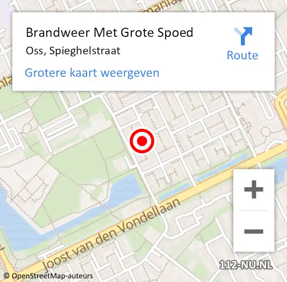 Locatie op kaart van de 112 melding: Brandweer Met Grote Spoed Naar Oss, Spieghelstraat op 25 augustus 2023 12:24