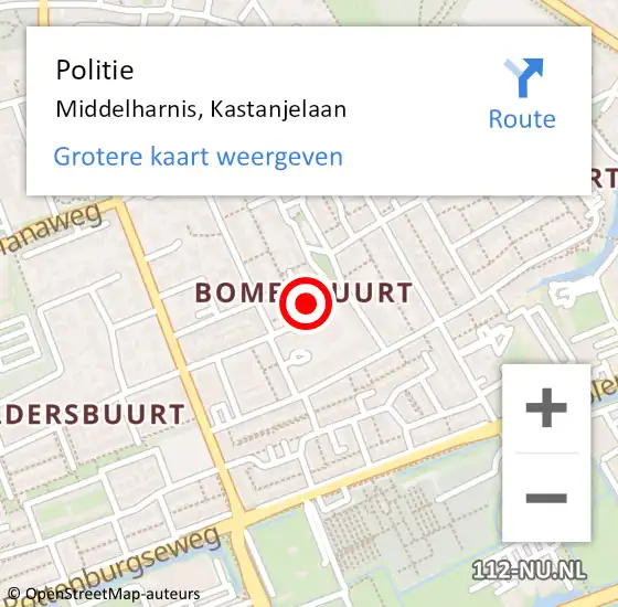 Locatie op kaart van de 112 melding: Politie Middelharnis, Kastanjelaan op 25 augustus 2023 12:35