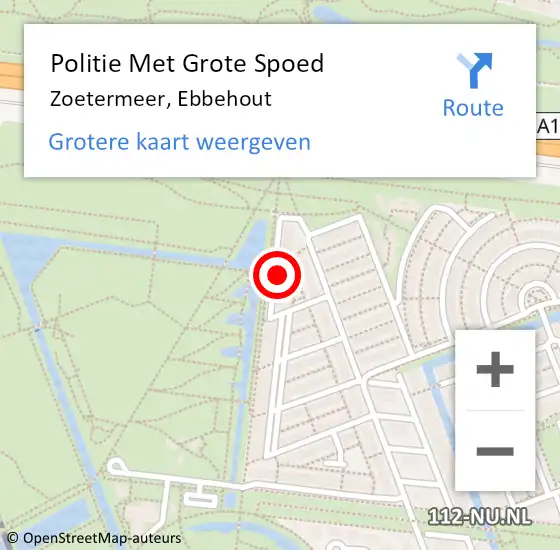 Locatie op kaart van de 112 melding: Politie Met Grote Spoed Naar Zoetermeer, Ebbehout op 25 augustus 2023 12:37