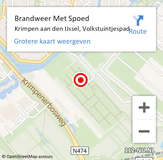 Locatie op kaart van de 112 melding: Brandweer Met Spoed Naar Krimpen aan den IJssel, Volkstuintjespad op 25 augustus 2023 12:47