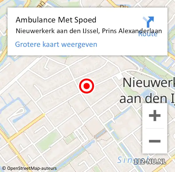Locatie op kaart van de 112 melding: Ambulance Met Spoed Naar Nieuwerkerk aan den IJssel, Prins Alexanderlaan op 25 augustus 2023 12:53