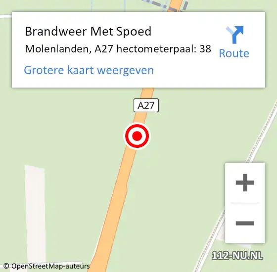 Locatie op kaart van de 112 melding: Brandweer Met Spoed Naar Molenlanden, A27 hectometerpaal: 38 op 25 augustus 2023 13:05