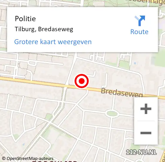 Locatie op kaart van de 112 melding: Politie Tilburg, Bredaseweg op 25 augustus 2023 13:14