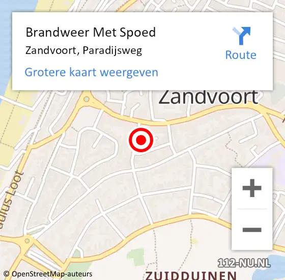 Locatie op kaart van de 112 melding: Brandweer Met Spoed Naar Zandvoort, Paradijsweg op 25 augustus 2023 13:26