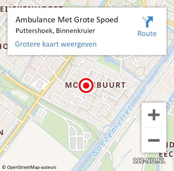Locatie op kaart van de 112 melding: Ambulance Met Grote Spoed Naar Puttershoek, Binnenkruier op 25 augustus 2023 13:29