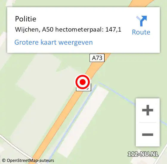 Locatie op kaart van de 112 melding: Politie Wijchen, A50 hectometerpaal: 147,1 op 25 augustus 2023 13:31