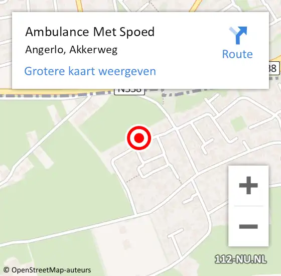 Locatie op kaart van de 112 melding: Ambulance Met Spoed Naar Angerlo, Akkerweg op 5 september 2014 21:02