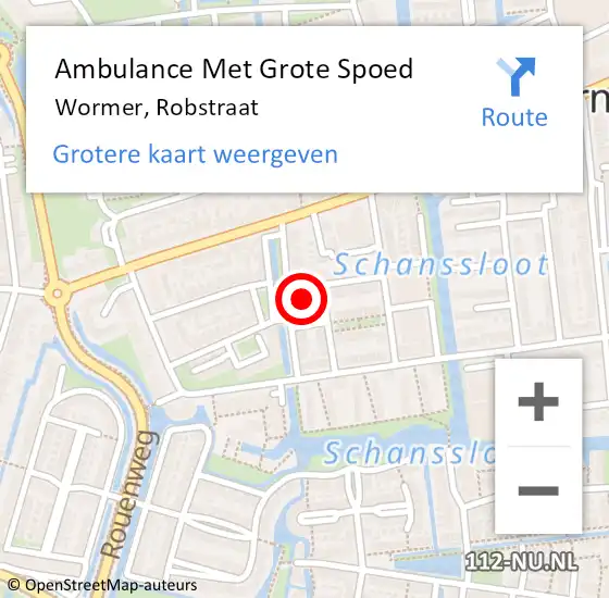 Locatie op kaart van de 112 melding: Ambulance Met Grote Spoed Naar Wormer, Robstraat op 25 augustus 2023 14:04