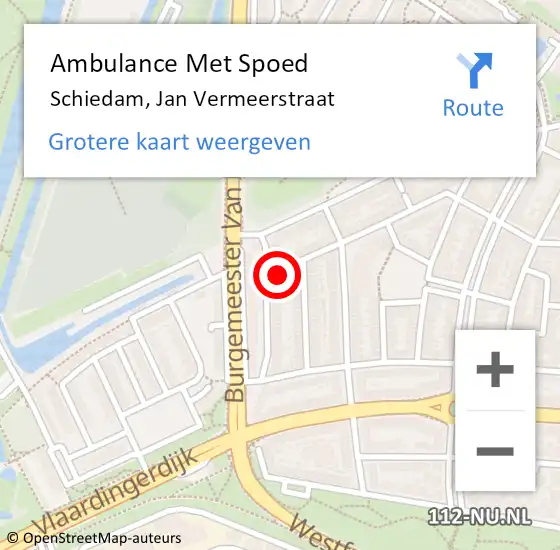 Locatie op kaart van de 112 melding: Ambulance Met Spoed Naar Schiedam, Jan Vermeerstraat op 25 augustus 2023 14:12