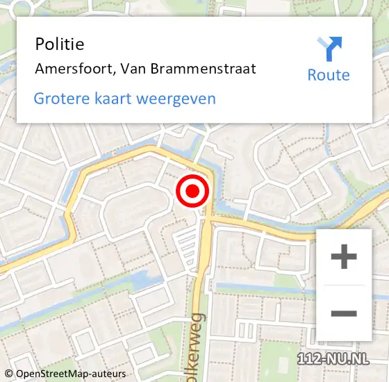 Locatie op kaart van de 112 melding: Politie Amersfoort, Van Brammenstraat op 25 augustus 2023 14:12