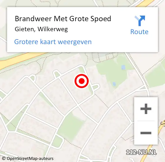 Locatie op kaart van de 112 melding: Brandweer Met Grote Spoed Naar Gieten, Wilkerweg op 25 augustus 2023 14:20