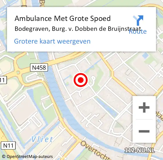 Locatie op kaart van de 112 melding: Ambulance Met Grote Spoed Naar Bodegraven, Burg. v. Dobben de Bruijnstraat op 25 augustus 2023 14:27