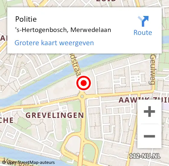 Locatie op kaart van de 112 melding: Politie 's-Hertogenbosch, Merwedelaan op 25 augustus 2023 14:33