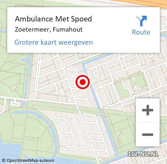 Locatie op kaart van de 112 melding: Ambulance Met Spoed Naar Zoetermeer, Fumahout op 25 augustus 2023 14:39