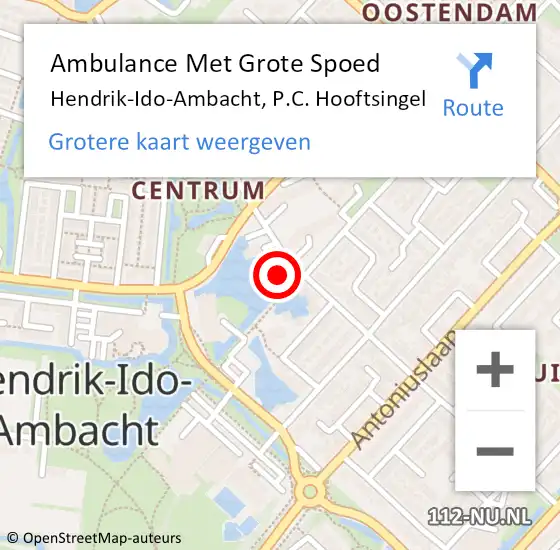 Locatie op kaart van de 112 melding: Ambulance Met Grote Spoed Naar Hendrik-Ido-Ambacht, P.C. Hooftsingel op 25 augustus 2023 14:57