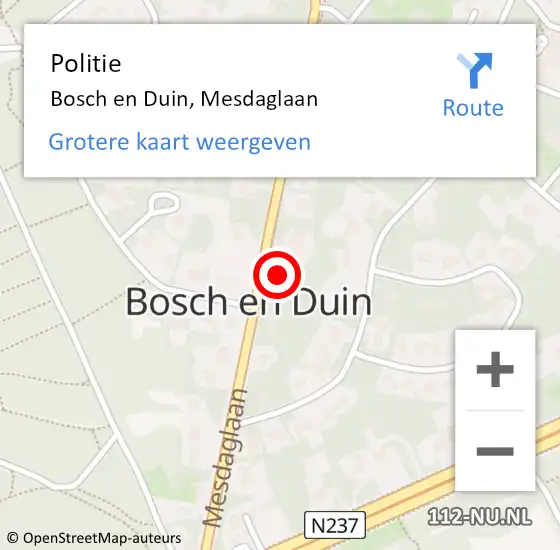 Locatie op kaart van de 112 melding: Politie Bosch en Duin, Mesdaglaan op 25 augustus 2023 15:08
