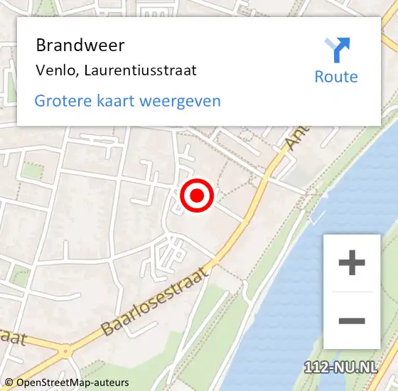 Locatie op kaart van de 112 melding: Brandweer Venlo, Laurentiusstraat op 25 augustus 2023 15:11