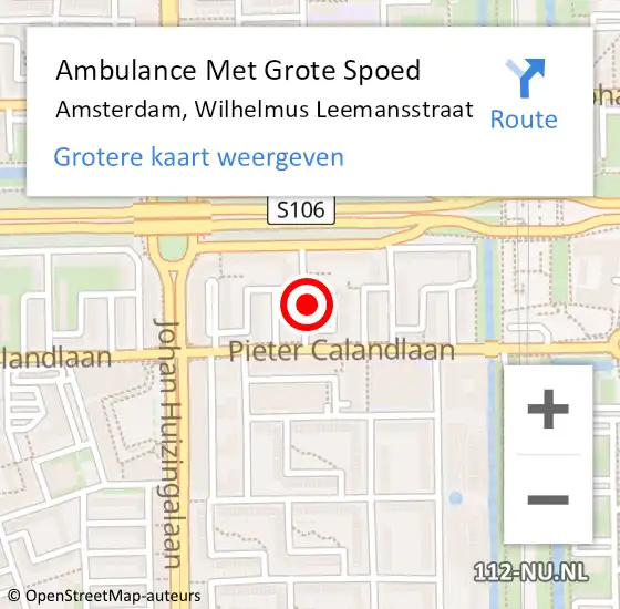 Locatie op kaart van de 112 melding: Ambulance Met Grote Spoed Naar Amsterdam, Wilhelmus Leemansstraat op 25 augustus 2023 15:11