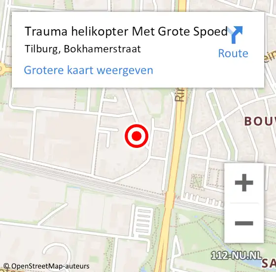 Locatie op kaart van de 112 melding: Trauma helikopter Met Grote Spoed Naar Tilburg, Bokhamerstraat op 25 augustus 2023 15:16