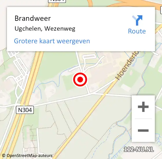 Locatie op kaart van de 112 melding: Brandweer Ugchelen, Wezenweg op 25 augustus 2023 16:16