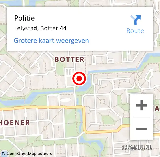 Locatie op kaart van de 112 melding: Politie Lelystad, Botter 44 op 25 augustus 2023 17:05