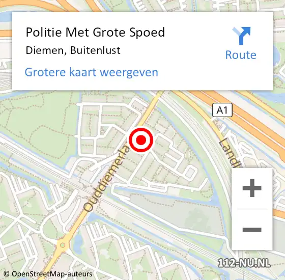 Locatie op kaart van de 112 melding: Politie Met Grote Spoed Naar Diemen, Buitenlust op 25 augustus 2023 17:42