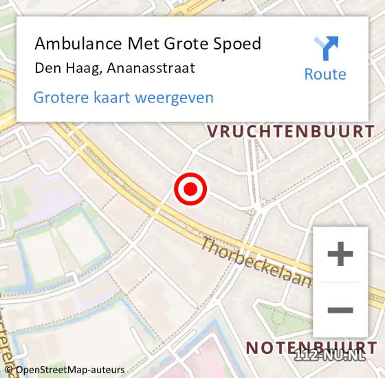 Locatie op kaart van de 112 melding: Ambulance Met Grote Spoed Naar Den Haag, Ananasstraat op 25 augustus 2023 17:45