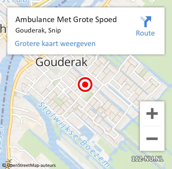 Locatie op kaart van de 112 melding: Ambulance Met Grote Spoed Naar Gouderak, Snip op 25 augustus 2023 17:59