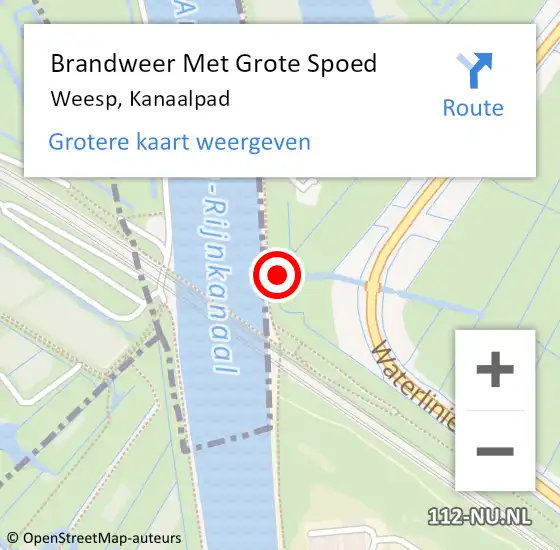 Locatie op kaart van de 112 melding: Brandweer Met Grote Spoed Naar Weesp, Kanaalpad op 25 augustus 2023 18:10