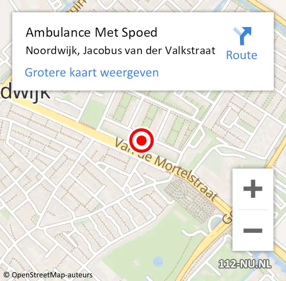 Locatie op kaart van de 112 melding: Ambulance Met Spoed Naar Noordwijk, Jacobus van der Valkstraat op 25 augustus 2023 18:31