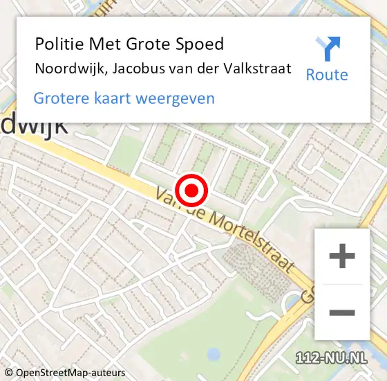 Locatie op kaart van de 112 melding: Politie Met Grote Spoed Naar Noordwijk, Jacobus van der Valkstraat op 25 augustus 2023 18:34