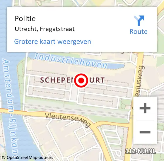Locatie op kaart van de 112 melding: Politie Utrecht, Fregatstraat op 25 augustus 2023 19:52