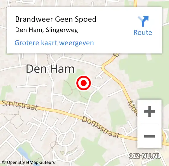 Locatie op kaart van de 112 melding: Brandweer Geen Spoed Naar Den Ham, Slingerweg op 25 augustus 2023 20:06