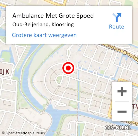 Locatie op kaart van de 112 melding: Ambulance Met Grote Spoed Naar Oud-Beijerland, Kloosring op 25 augustus 2023 20:11