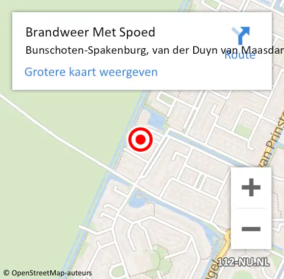 Locatie op kaart van de 112 melding: Brandweer Met Spoed Naar Bunschoten-Spakenburg, van der Duyn van Maasdamlaan op 25 augustus 2023 20:17