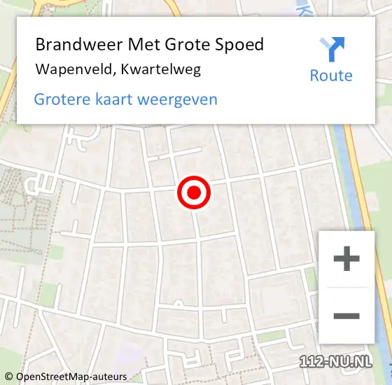 Locatie op kaart van de 112 melding: Brandweer Met Grote Spoed Naar Wapenveld, Kwartelweg op 25 augustus 2023 20:52