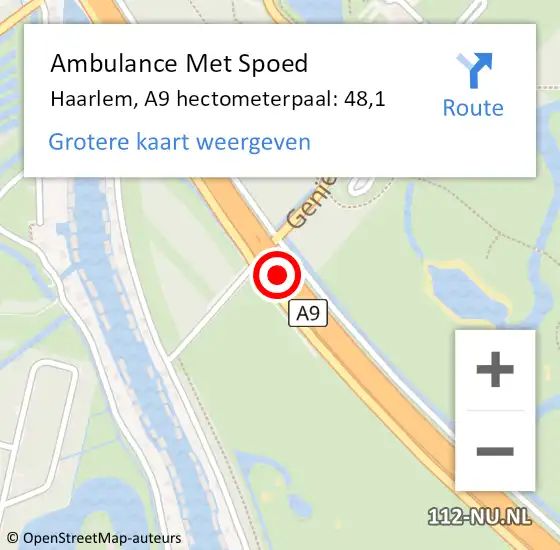 Locatie op kaart van de 112 melding: Ambulance Met Spoed Naar Haarlem, A9 hectometerpaal: 48,1 op 25 augustus 2023 21:25