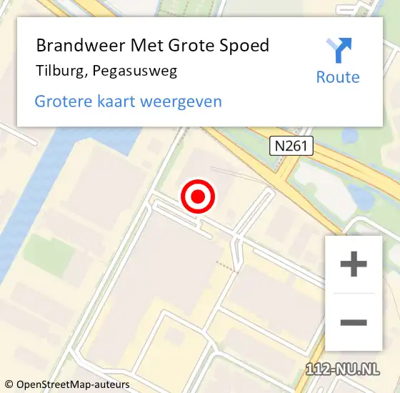 Locatie op kaart van de 112 melding: Brandweer Met Grote Spoed Naar Tilburg, Pegasusweg op 25 augustus 2023 21:36